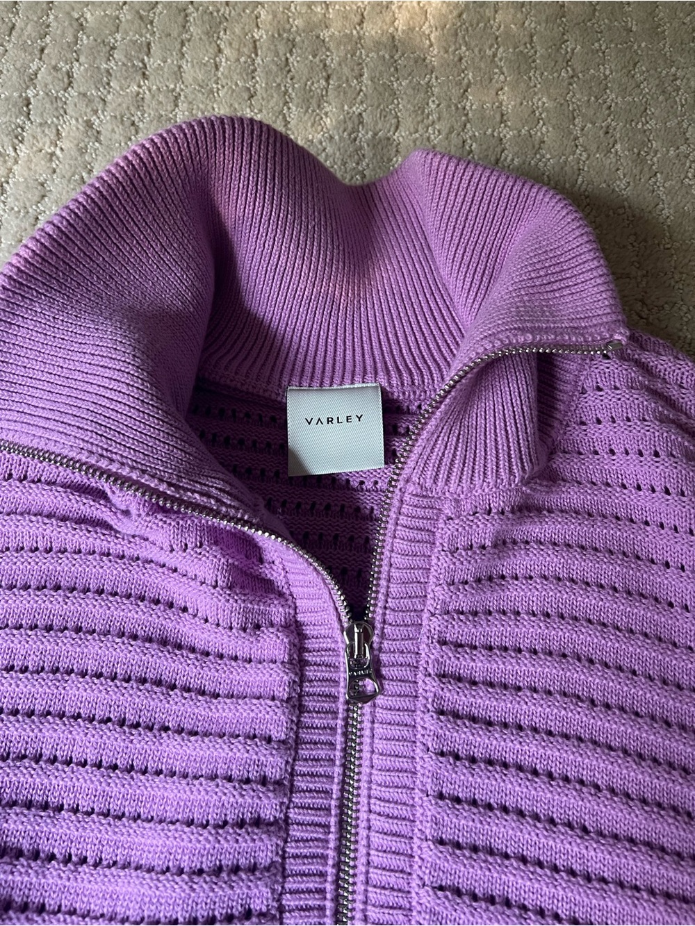 Varley Lavender Zip-Front Knit Cardigan